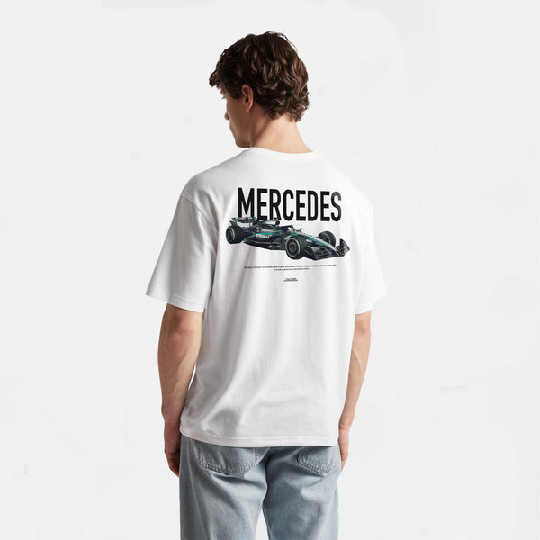 t-shirt blancF1 mercedes noir et vert de dos
