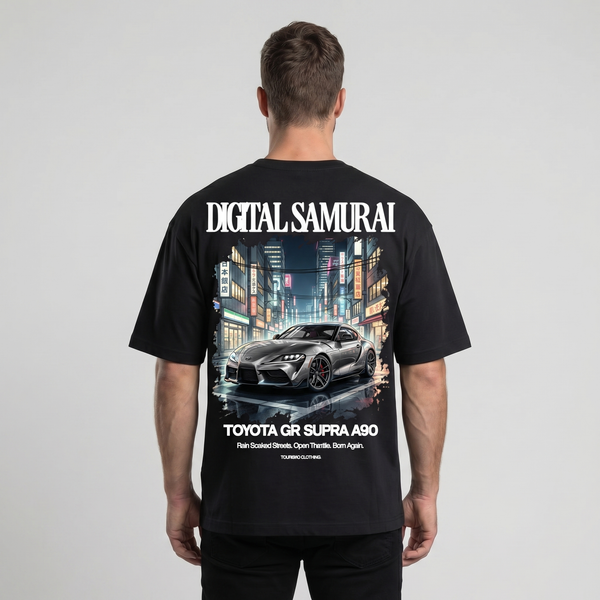 T-shirt Toyota GR Supra A90 Digital Samurai noir, zoom dos : flocage automobile premium, Tourismo Clothing