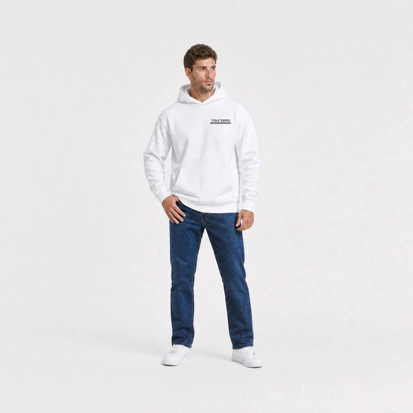 Sweat Back To The Future blanc vu de face en plan large avec logo Tourismo