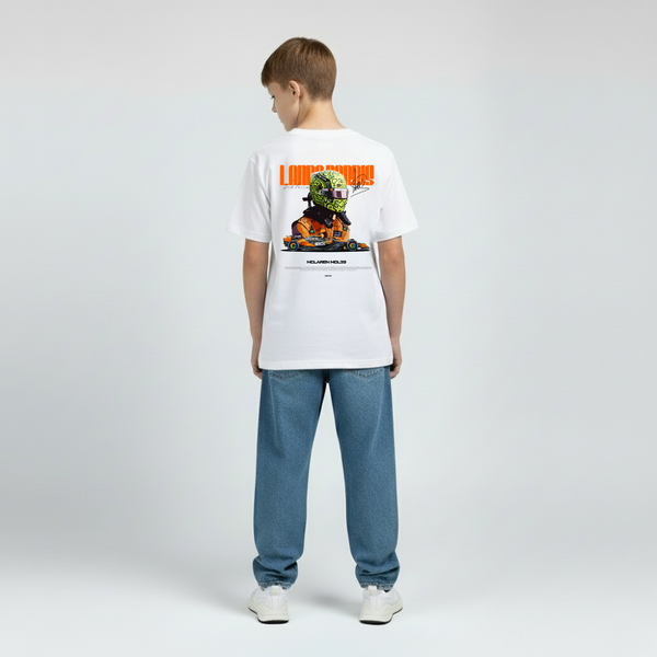 Dos du t-shirt enfant blanc Lando Norris avec visuel sunset McLaren et numéro 4