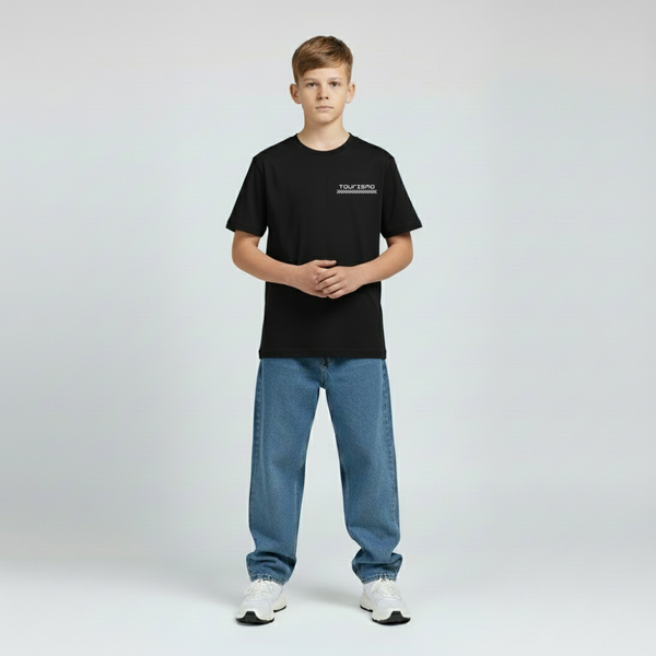 T-shirt noir enfant inspiré F1, coupe droite épurée