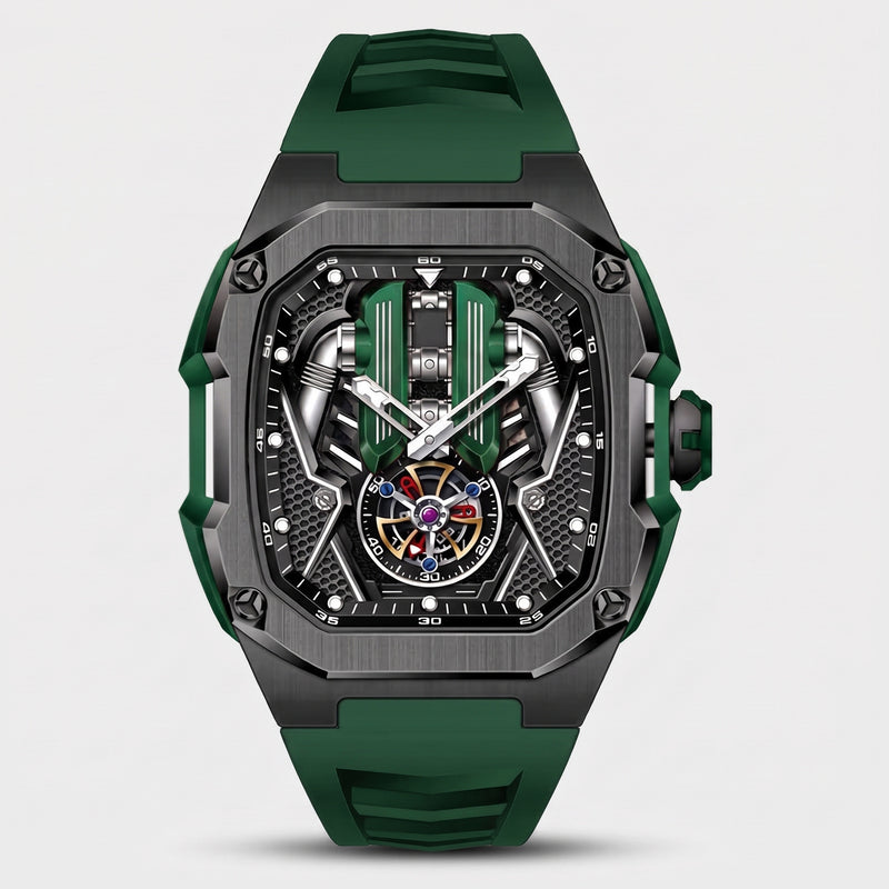 Reloj motor V12, motor verde