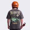 Camiseta The Ghost RS negra lavada vista de espaldas: GT3 RS fantasma en un tren fantasma