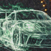 Primer plano del estampado trasero: el GT3 RS fantasma bajo el arco del tren fantasma