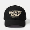 Vue de face d’une casquette noire Drivers Only Tourismo avec broderie beige