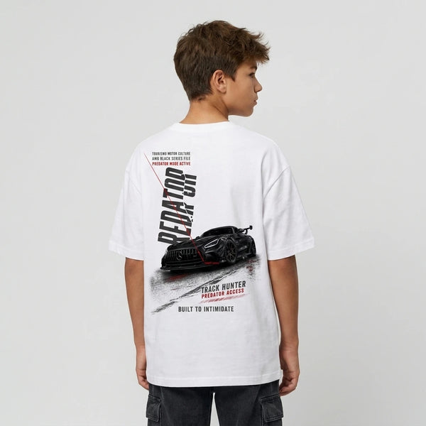 T-shirt enfant Mercedes AMG GT Black Series blanc dos, design Predator Mode, Built to Intimidate, Tourismo Clothing