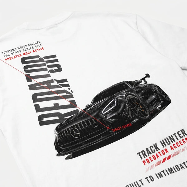 Design Mercedes AMG Predator blanc, PREDATOR vertical laser rouge, flocage haute définition, Tourismo Clothing Junior