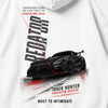 Design Mercedes AMG Predator blanc sweat, PREDATOR vertical laser rouge, flocage haute définition, Tourismo Clothing Junior