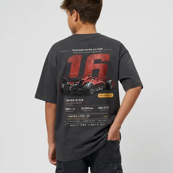 Design Race ID 016 rouge bordeaux, numéro 16 carbon rouge, flocage haute définition, Tourismo Clothing Junior