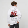 Sweat enfant Ferrari F1 Charles Leclerc 16 blanc dos, design full-back Race ID 016, Tourismo Clothing
