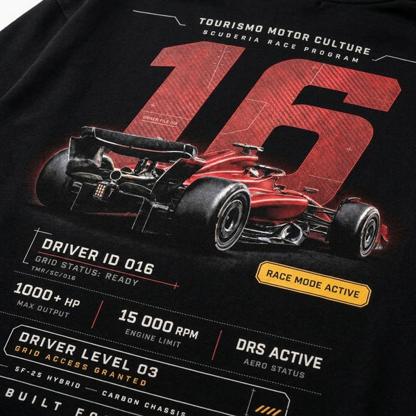 Design Race ID 016 noir sweat, numéro 16 carbon rouge, flocage haute définition, Tourismo Clothing Junior