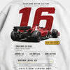 Design Race ID 016 blanc sweat, numéro 16 carbon rouge, flocage haute définition, Tourismo Clothing Junior