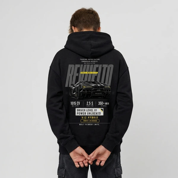 Sweat enfant Lamborghini Revuelto noir dos, design full-back immersif, Tourismo Clothing