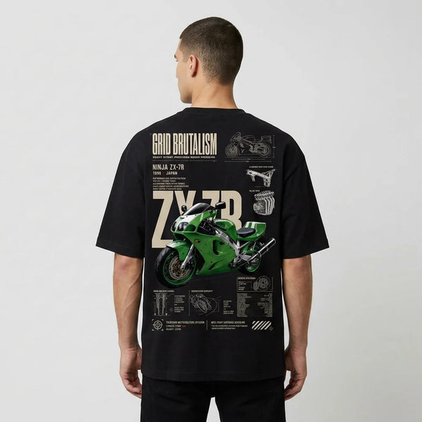 T-shirt Grid Brutalism Kawasaki ZX-7R Tourismo Clothing, vue alternative.
