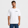 Camiseta Jaguar D-Type Le Mans N°6: Born for Le Mans, blanca, vista frontal, plano cercano, con logo Tourismo
