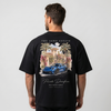 T-shirt noir oversize Aero Estate avec print dos aquarelle 911 GT3 RS et palmiers, Tourismo Clothing